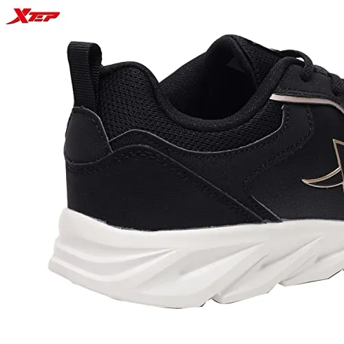 XTEP Women's Black Synthetic Leather Upper IPR Sole Sports Running Shoes